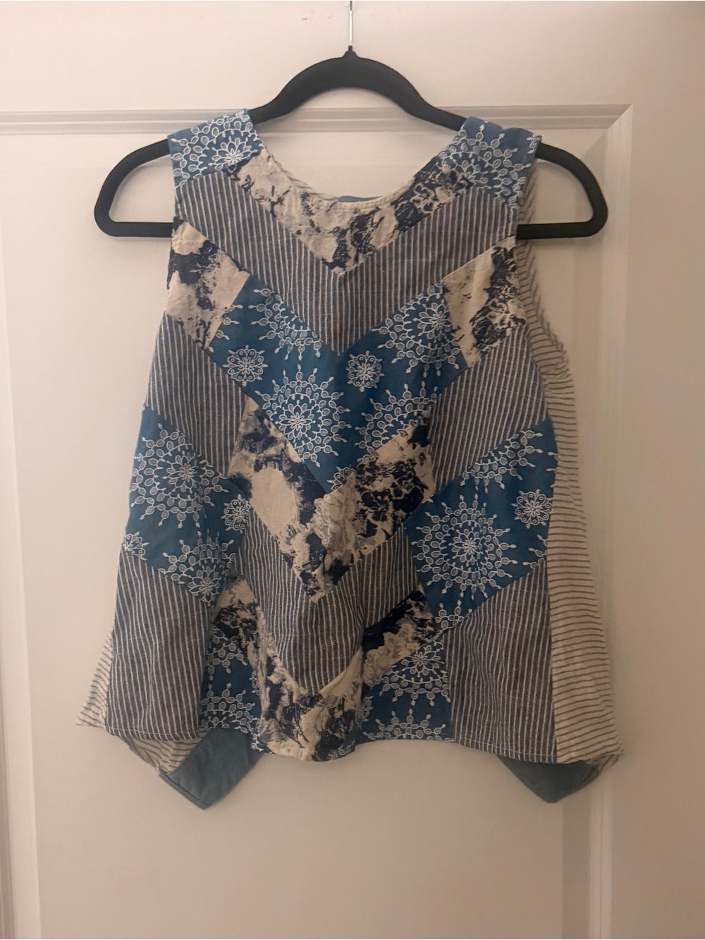 POL Blue and Cream Patchwork Chevron Tank Top